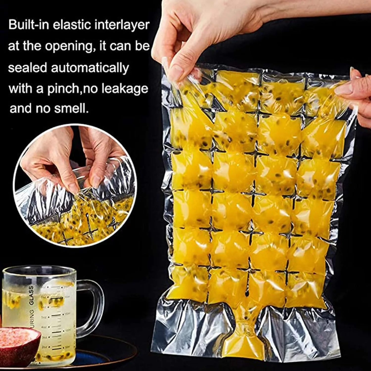1200pcs Disposable Ice Cube Bags Stackable Easy Release Mold Trays Self-Seal Freezing Maker Cold Ice Pack Cooler Bag with 50 Bags And 1pc Silica Funnel