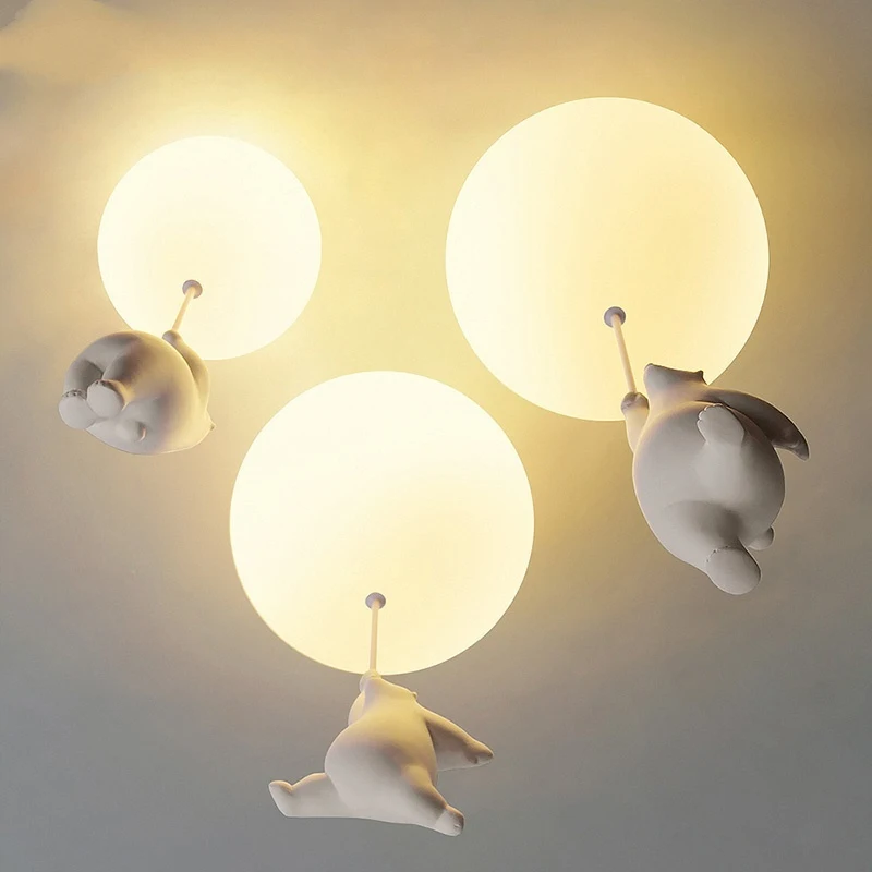 Imagem -04 - Moderno Urso Bonito Led Lustre de Teto Bola Pvc Abajur para Quarto das Crianças Menino Menina Quarto do Bebê Decoração Casa Lustres Luminárias