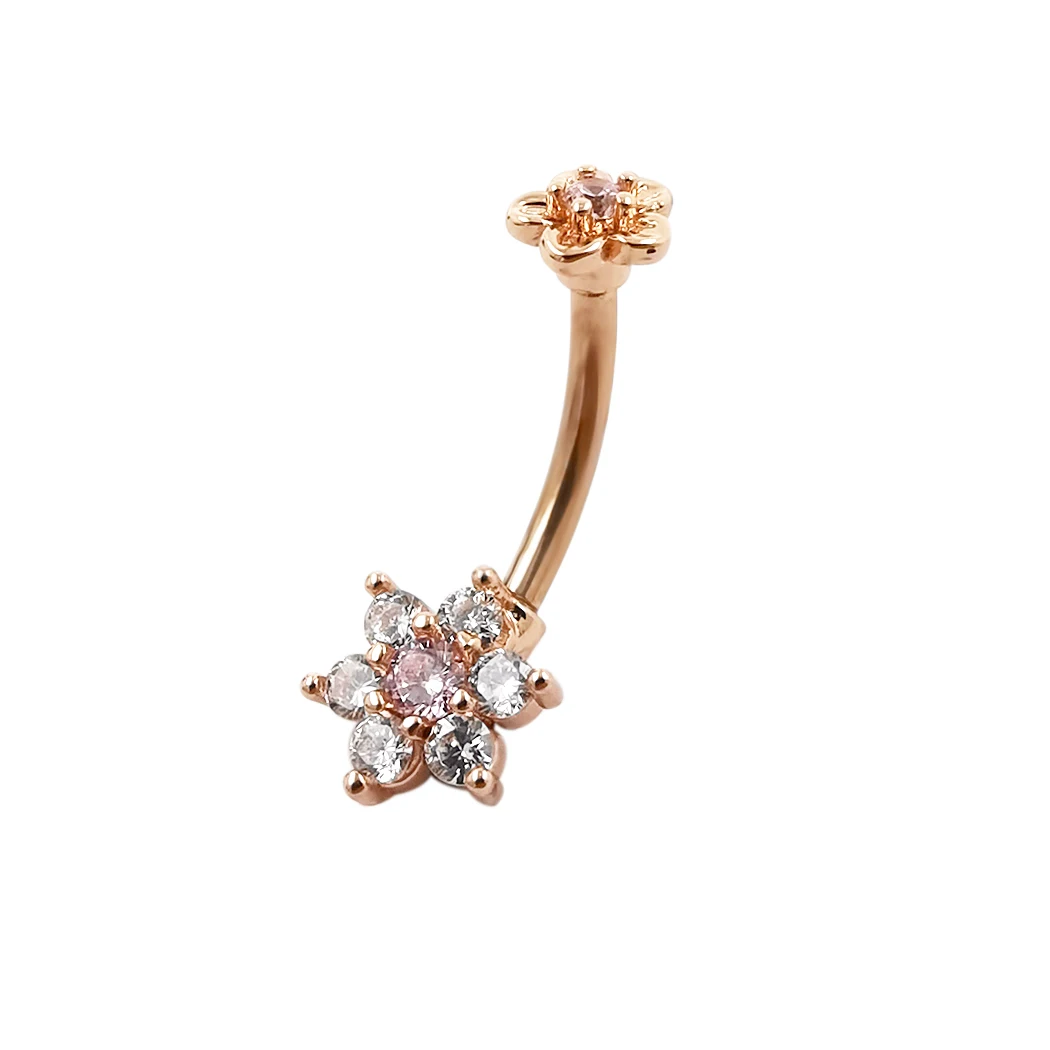 JHJT 14G Acero inoxidable ombligo anillos Piercing CZ flor Sexy ombligo Piercing vientre joyería para mujeres