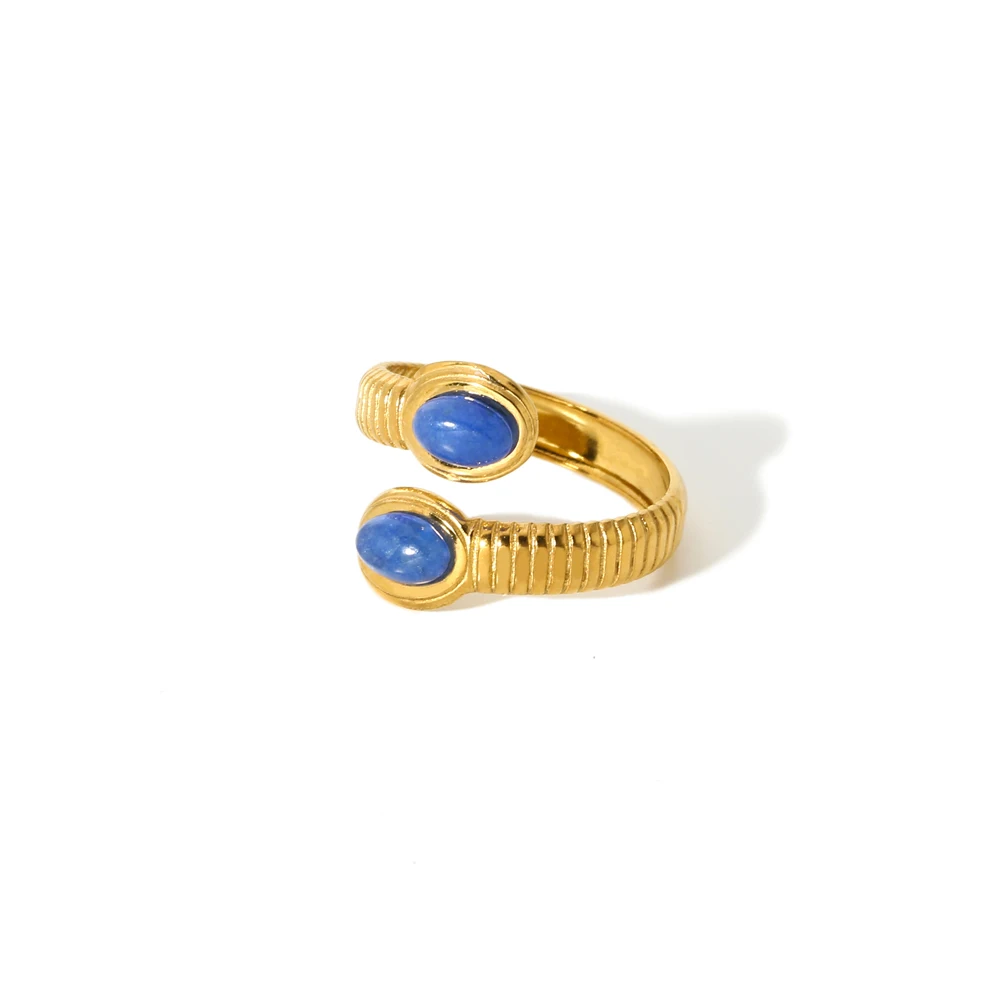 Bunte Natursteinringe Schmuck Schlangenring wasserdicht 18K vergoldeter Edelstahlring für Frauen Geschenk – Detail 9
