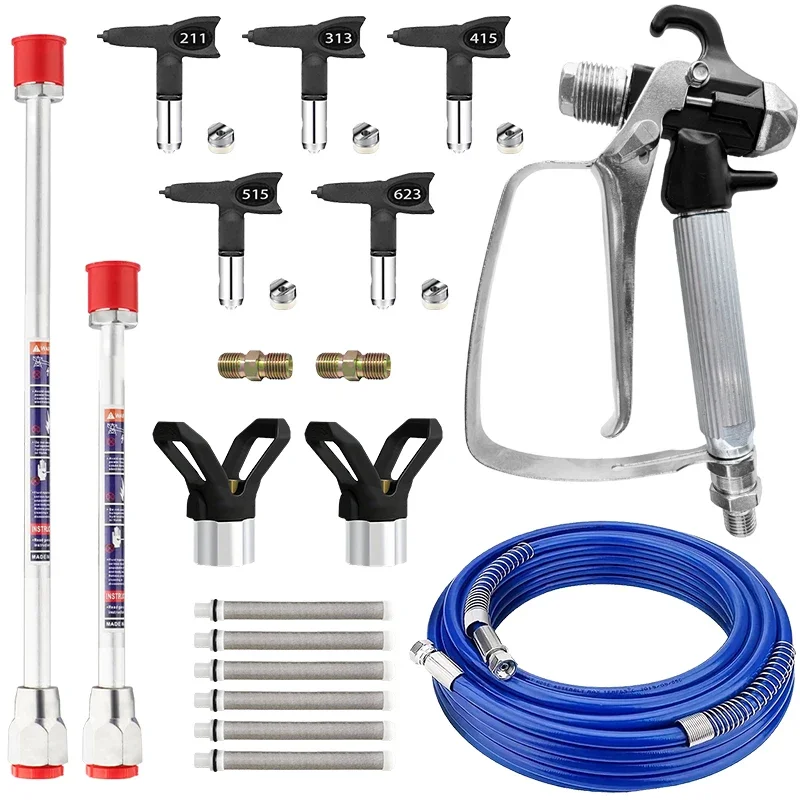 Universal Airless Paint Sprayer Accessory Set, 5 Spray Tips, 2 Extension Wands, 50ft Hose, Nozzle Guards, Repair Fittings