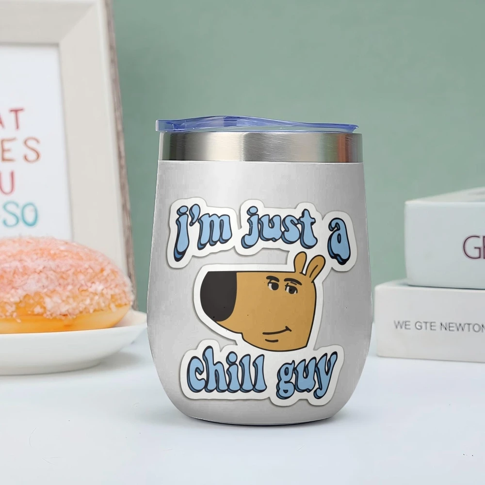 Termos Hot I'm Just A Chill Guy de 12 oz, vaso térmico para vino con tapa, taza aislada de acero de doble pared para beber deportivo.