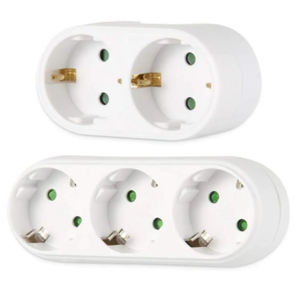 HOT！Socket Adaptor Double 1 SCHUKO/ 2 Euro Plug with Socket Standard Grounding Residential