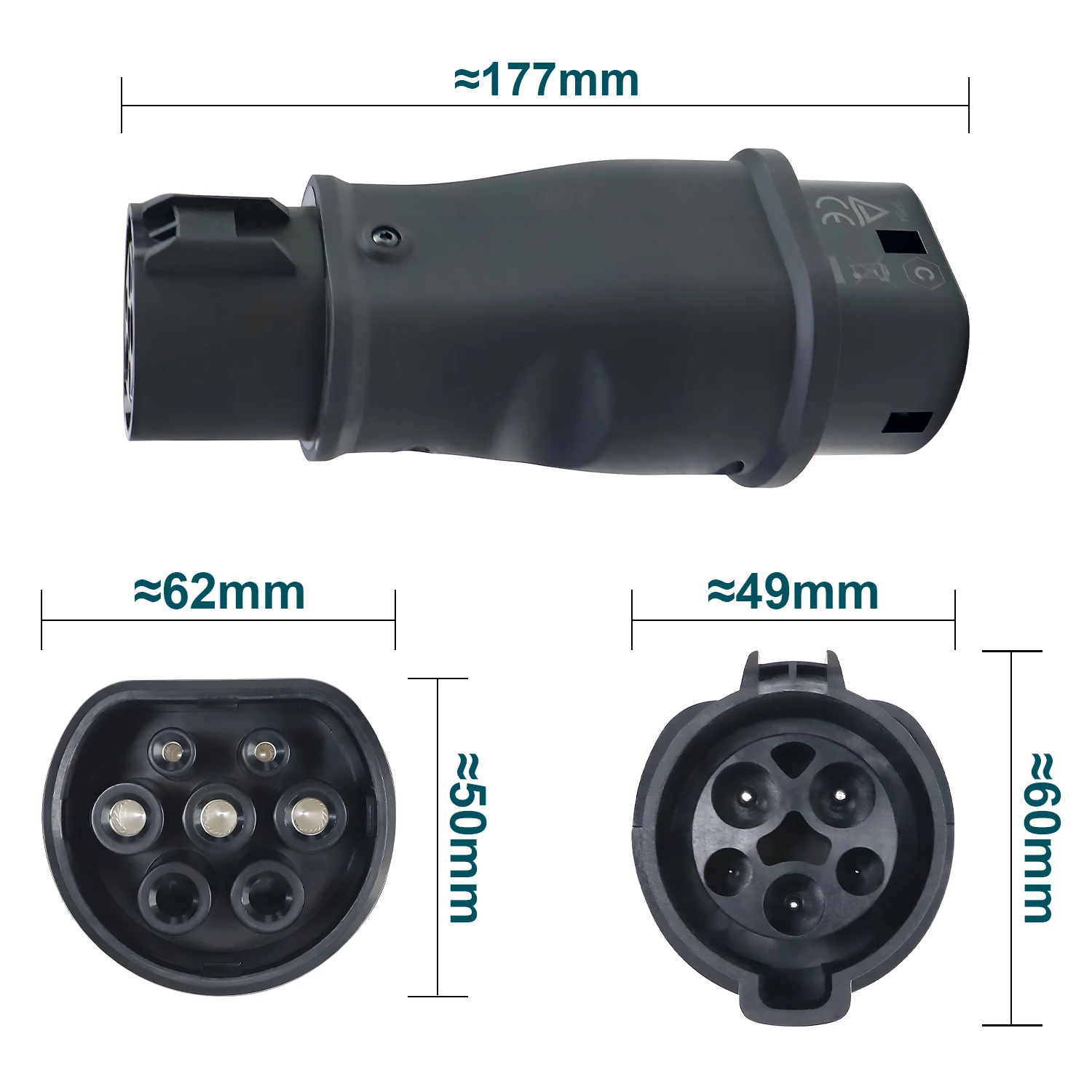 Kolanky EV Charger Adaptor 32A 7.2KW SAE J1772 Plug Type 1 To Type 2 Socket Converter For Type 2 Eletric Vehicles Charging Cars