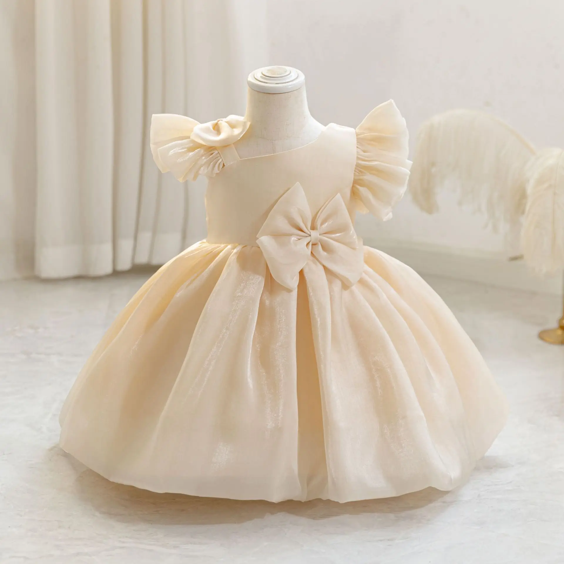 

Children's princess dress with puffed sleeves and puffy birthday dress, European & American princess performance dress,0-5 Years