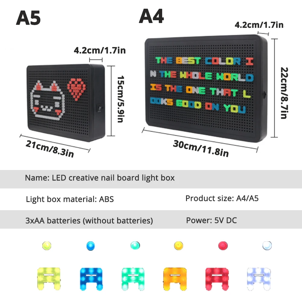 LED Pixel Letter Light Box creativo fai da te luminoso chiodo madre 6 colori batteria USB matrimonio festa di natale bacheca