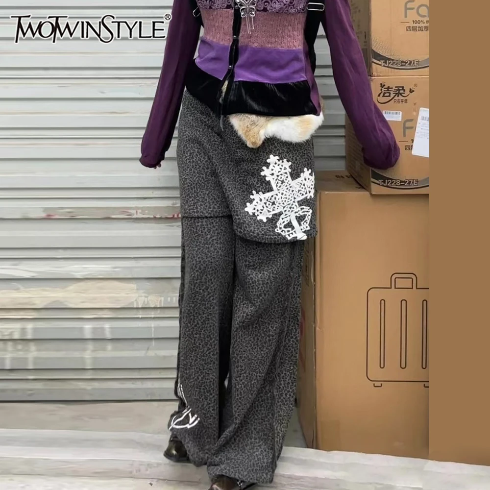 TWOTWINSTYLE Colorblock High Street Loose Spliced Printing Pants for Women High Waist Patchwork Skirts Pants Female Fashion New