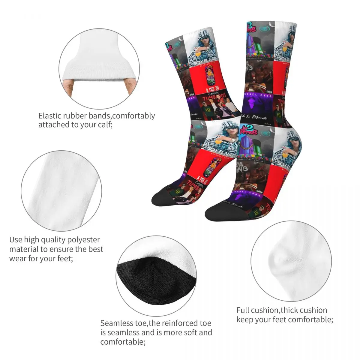 Hip-hop Natanael Cano Nata Montana Collage Sports Socks Singer Polyester Crew Socks for Unisex Non-slip