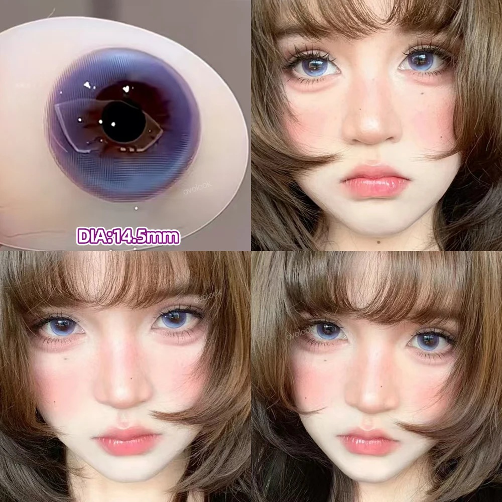 OVOLOOK-2pcs Prescription Colored Contact Lenses for Eyes Violet Lenses Beauty Pupils Myopia Eye Color Lenses Natural Blue Lens