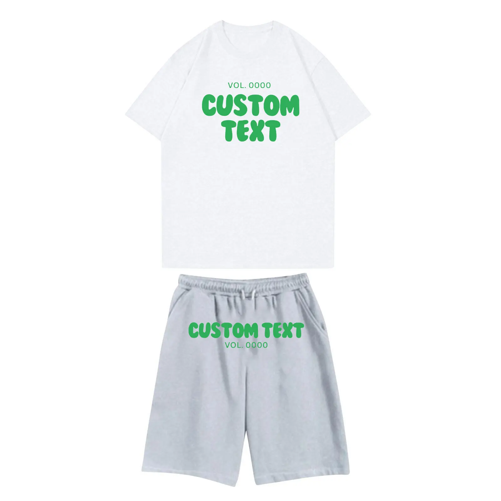 Summer custom text print Suit For Men cotton Fashion Casual Clothing T-Shirt + Shorts Two Piece Set Male Sports Suit