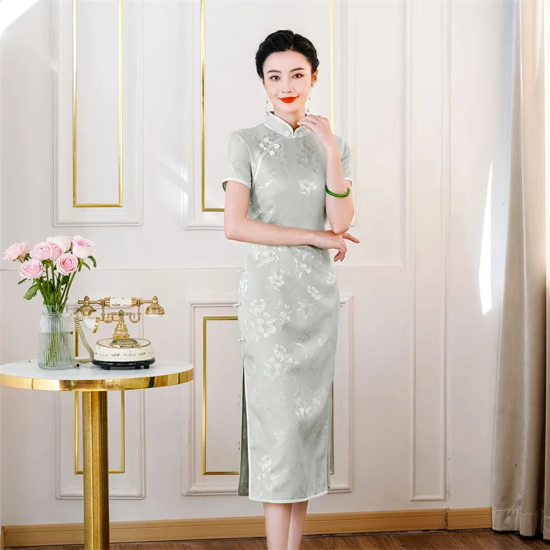 High Quality High-End Real Silk Cheongsam Qipao 2024 New Women's Retro Improved Chinese Style National Dress Graceful