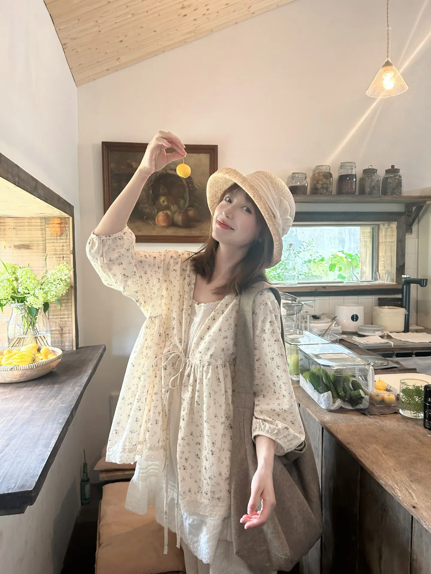 

Pinkstar op Spring Forest System Girl Bamboo Cotton Floral Lace Splice Japanese Long Sve Layering irt V-ne ...