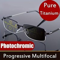 Titanium alloy Progressive Photochromic Reading Glasses Women Men Multi Focus Anti Blue Light Myopia Glasses Sports