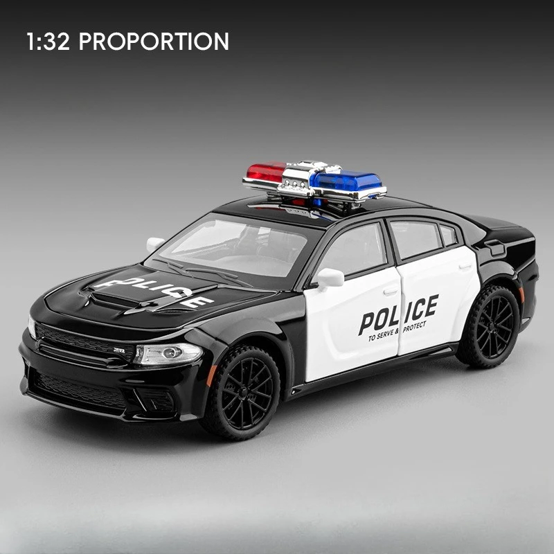 Simulación 1/32 Dodge Hellcat SRT coche de policía modelo de aleación tirar hacia atrás sonido y luz coche de juguete niños niño regalo Diecast miniatura