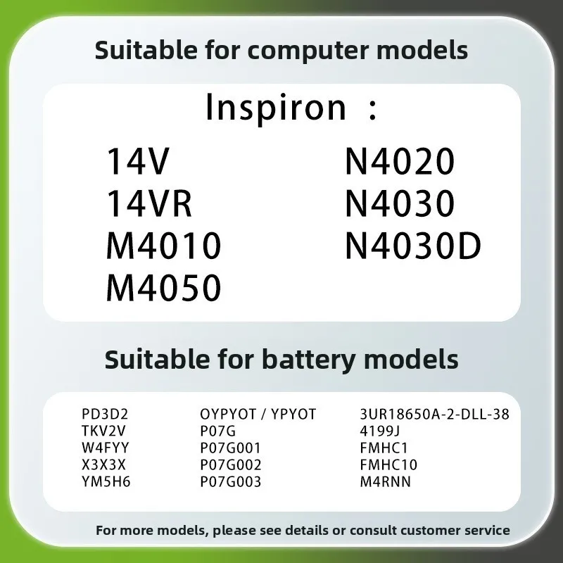 For Dell Inspiron14V N4030 N4020 M4010 M4050TKV2V Laptop Battery High Quality Replacement Batteries High Capacity Battery