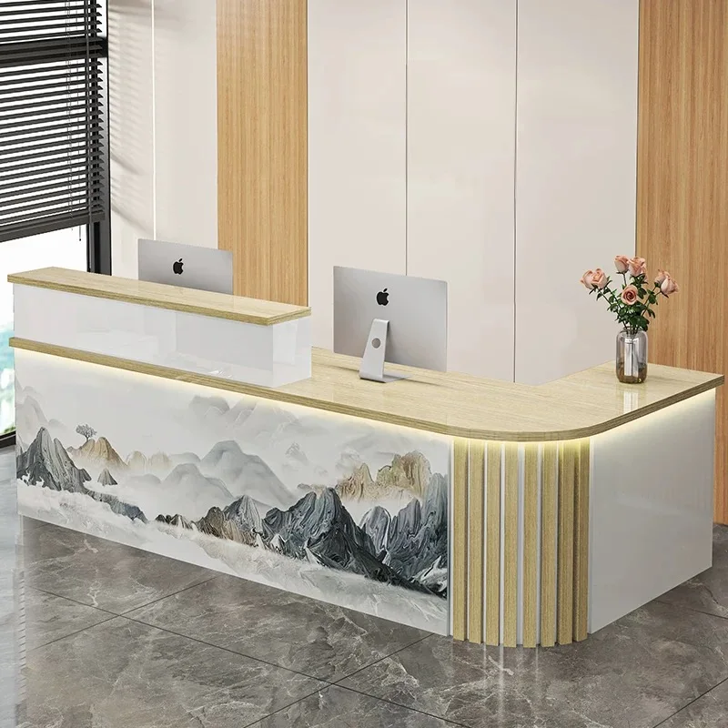 

~* New Design Office Furniture Wooden Commercial Lobby Desk L Shape Reception Table
