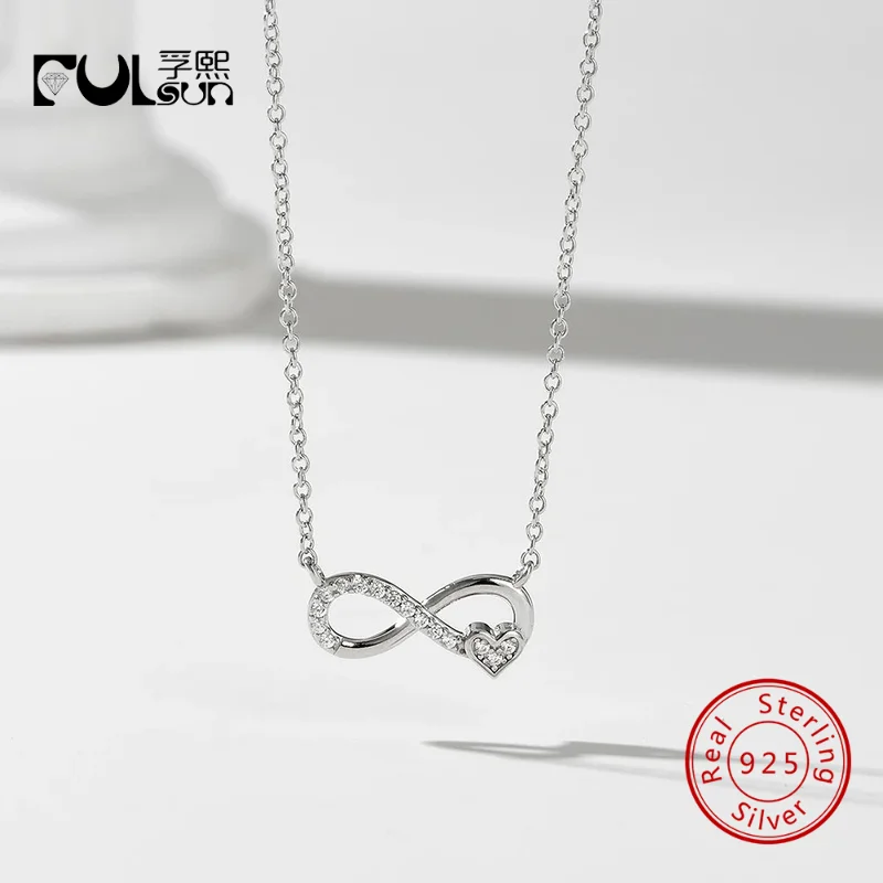 925 Sterling Silver 14K Gold Plated Pave CZ Infinity Heart Pendant Necklace Women Dainty Eternal Love Minimalist Fine Jewelry
