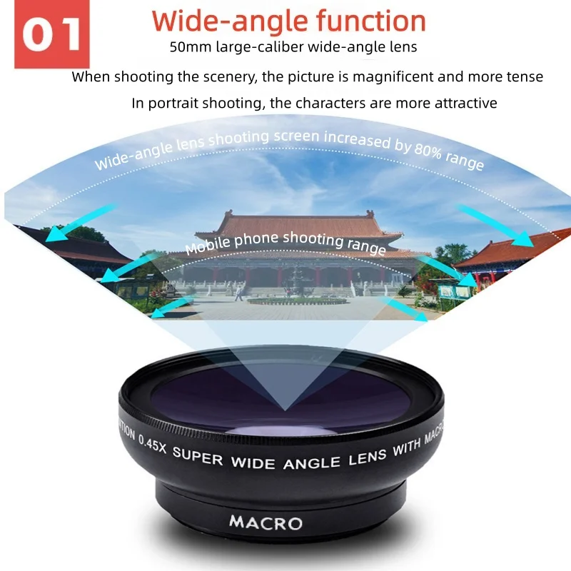 عدسة قطعة أثرية لكاميرا الهاتف المحمول 0.45 زاوية واسعة + 15X ماكرو اثنين في واحد اهتزاز سيلفي HD زاوية واسعة خارجية #2