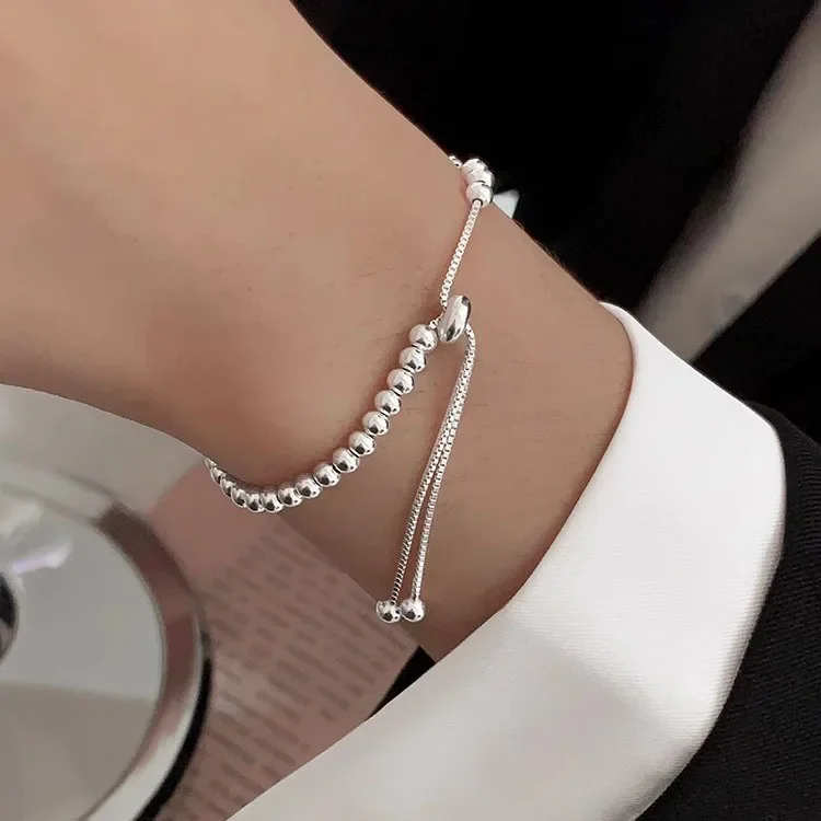 

925 Sterling Silver Beautiful Bead Bracelets For Women Korean Fashion Designer Adjustable Bead Bracelet Luxury Original Jewelry