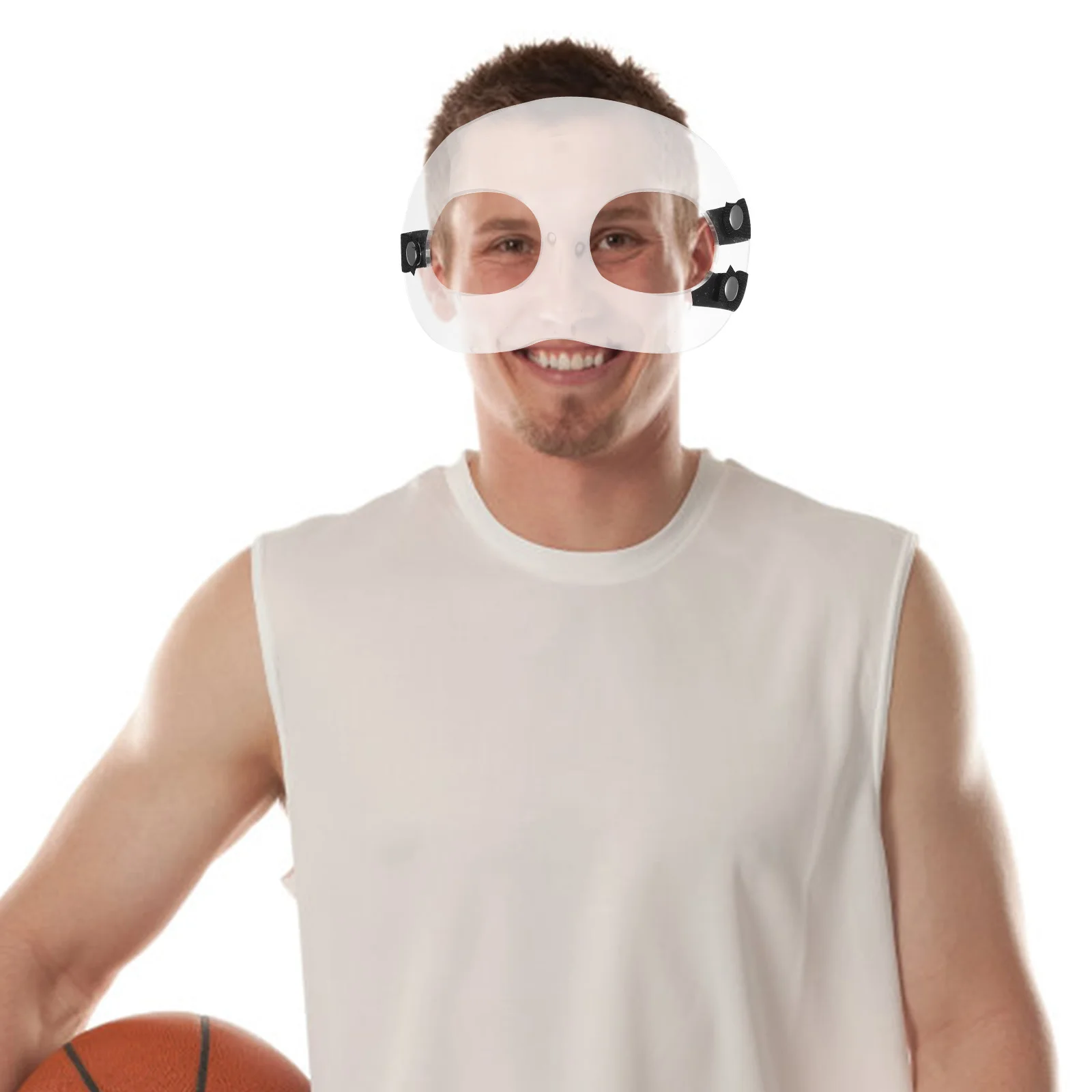 

Adjustable Sports Face Mask for Basketball Football Soccer Nose Guard Protection Transparent Durable Safe Simple Design Long Use