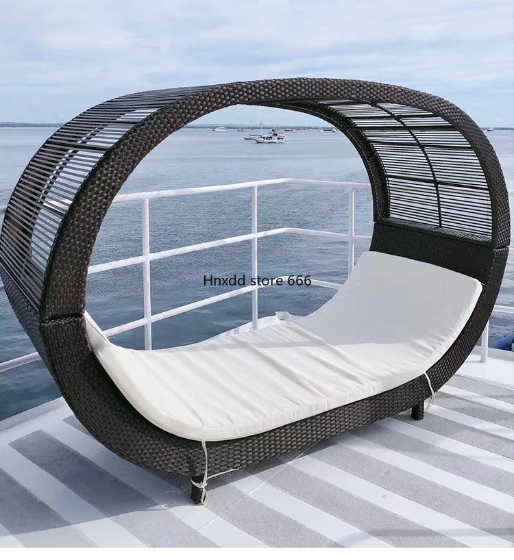 Waterproof sun lounger hotel clubhouse swimming pool leisure round bed terrace furniture