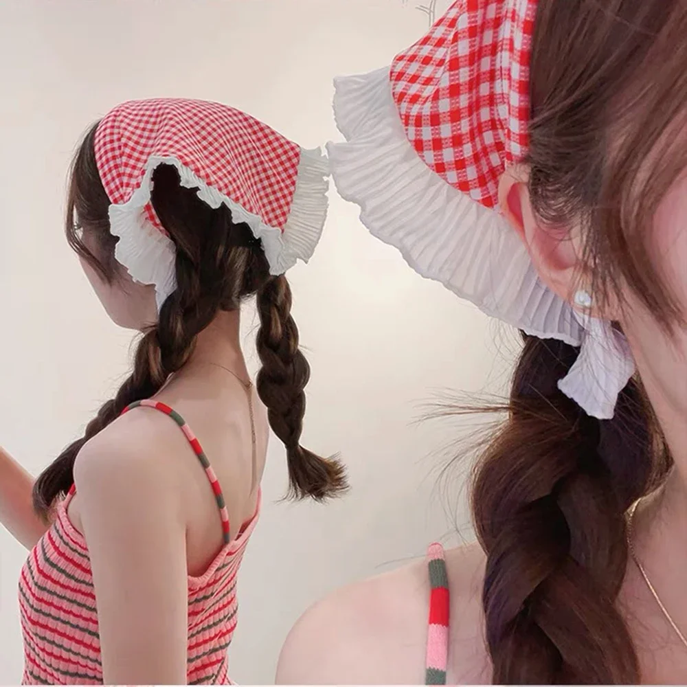 

Кружевной платок во французском стиле, повязка на голову для женщин, милый и милый платок в клетку в стиле ретро, модные аксессуары для волос