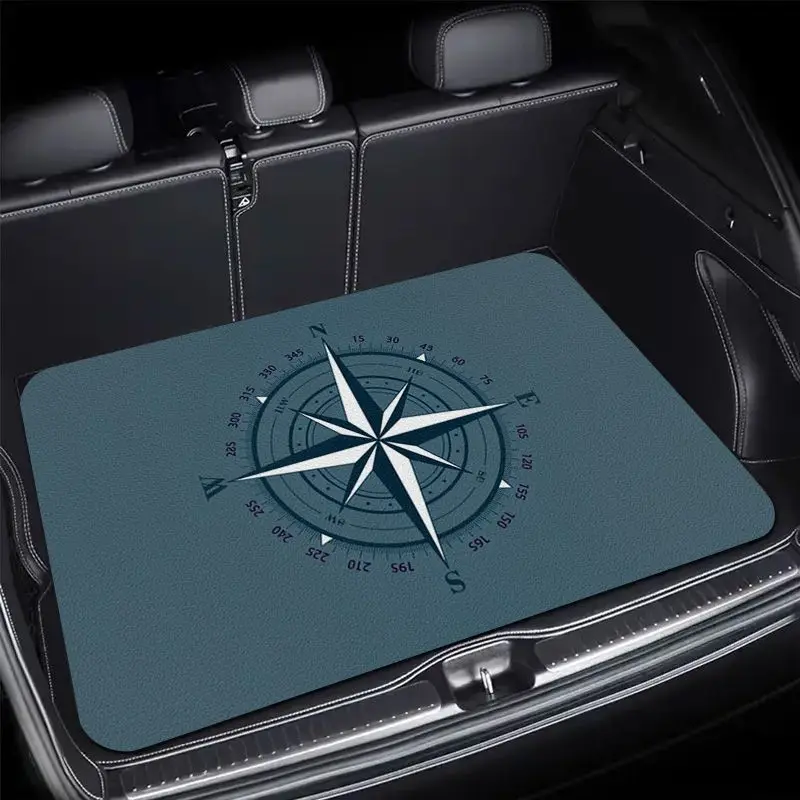 Tapis de coffre de voiture bleu avec boussole de navigation, antidérapant, durable, universel pour tous les véhicules, tapis de sol toutes saisons, facile à nettoyer, décoration intérieure