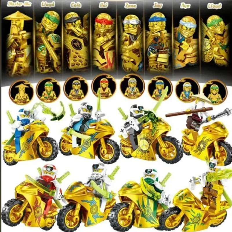 HEROCROSS Anime Characters 8 Piece Ninjago Motorcycle Mini Figures Building Blocks Toy Mini Doll Figures Building Kids Toys Gift