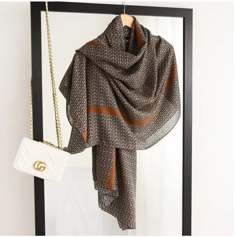 Luxury 180*90cm Women\'s 2024 New Yarn-Dyed Striped Scarf Women\'s Winter Solid Color Cotton and Linen Scarf Facto