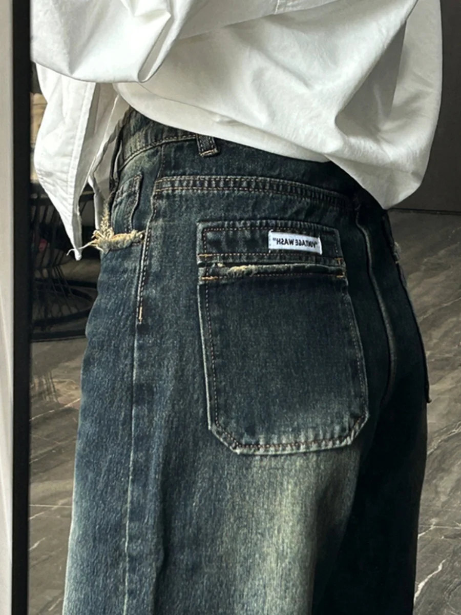 

Джинсы женские с высокой талией, широкими штанинами, прямого кроя, в американском стиле, для весны и осени, с эффектом стройности, модный дизайн