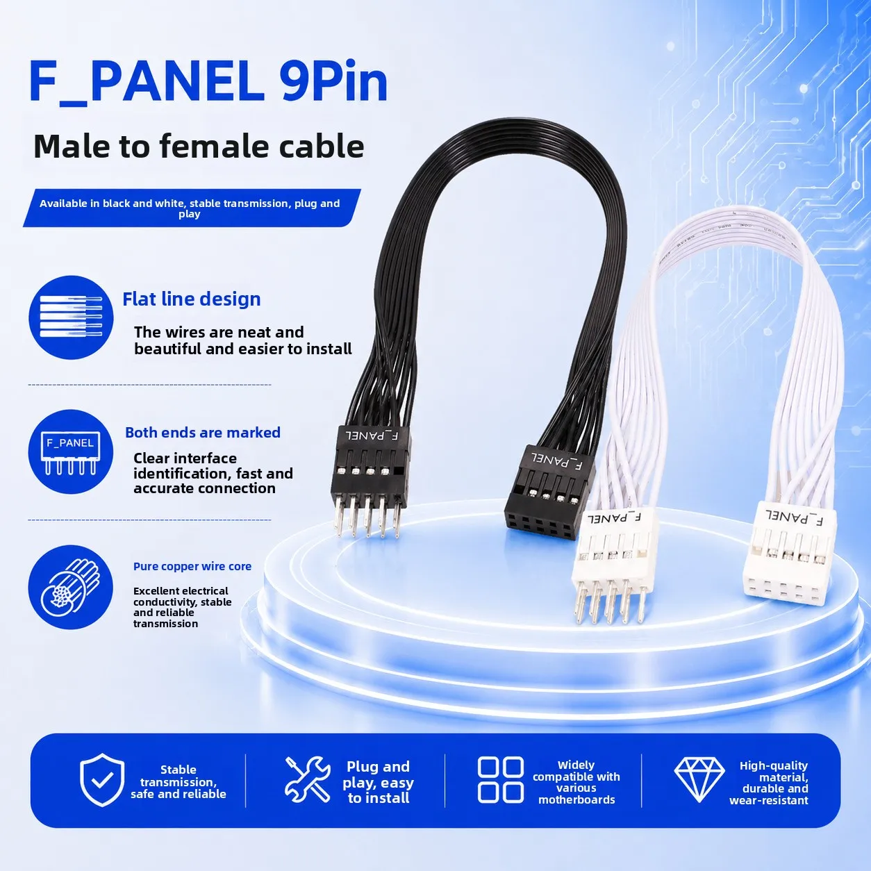 Angitu MB 9Pin F_PANEL Switch Jumper Black White 9P Male to Female Extension Cable for Laptop Computer 9P Power-on Control Cable