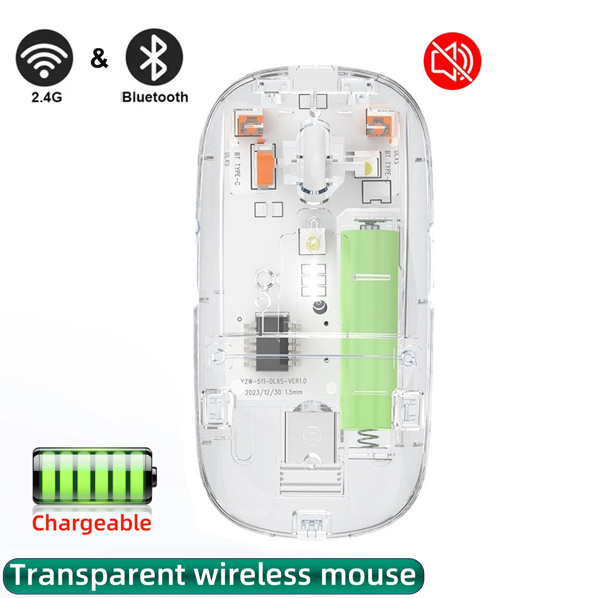 

Bluetooth Mouse 2.4G Wireless Mouse Dual-Mode Transparent Mouse 1600 DPI Silent Mouse Rechargeable Mice for PC Laptop Macbook