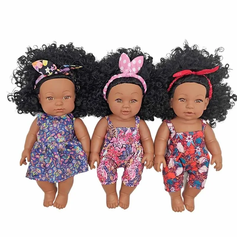 Kids Play House Toys 18cm African Dolls Simulation Reborn Dolls Soft Rubber African Dolls Music Dolls Toys Kids Birthday Gifts