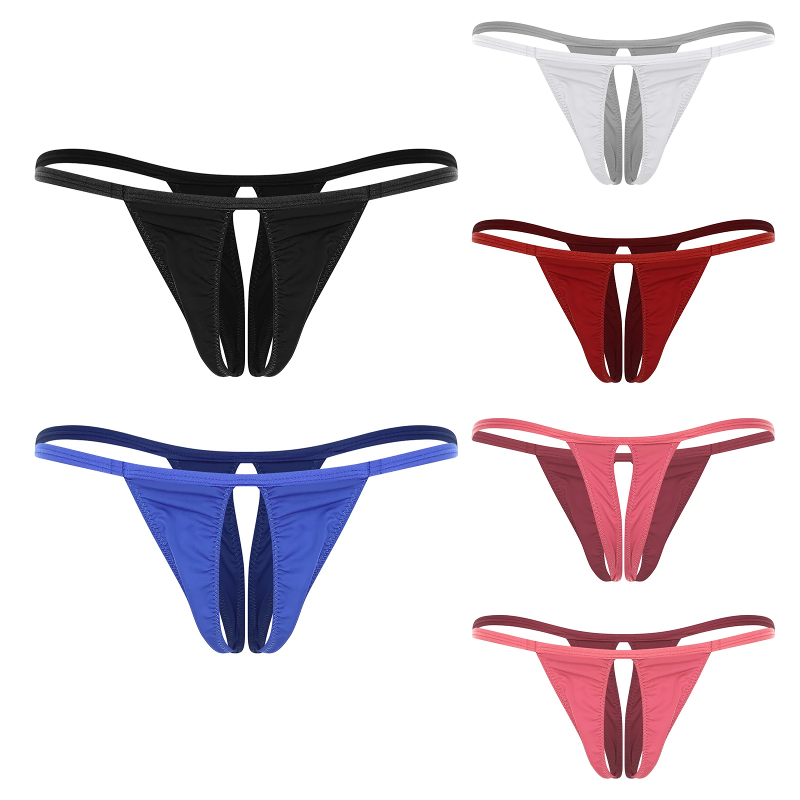 

Женские сексуальные микро-трусики с низкой посадкой, пояс-спагетти, открытые стринги с промежностью, нижнее белье, однотонные стринги с вырезами