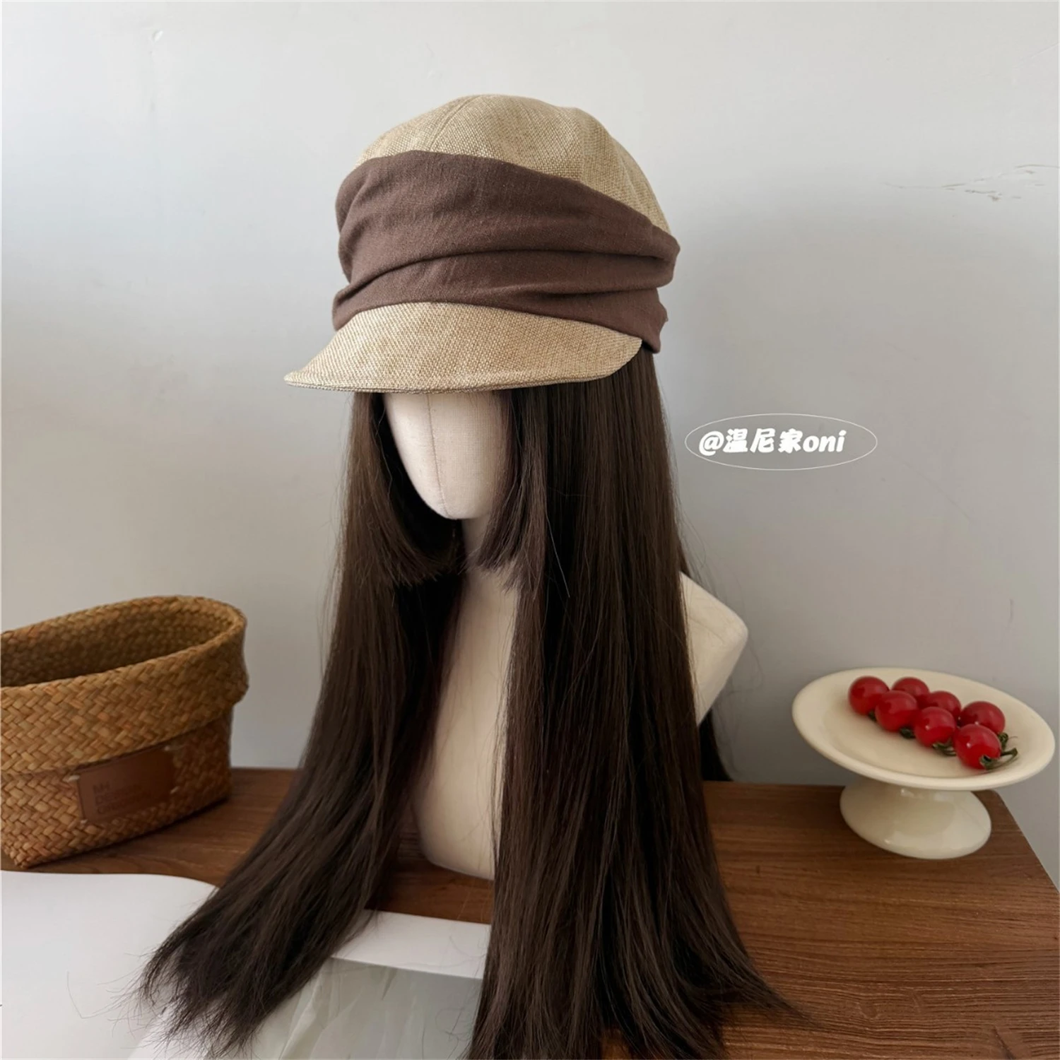 Streetwear Patchwork Linen Newsboy Cap Unisex Pleated Splice Peaked Beret Hat Breathable Hip Hop Outdoor Casual Summer Sun Cap
