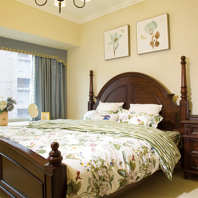 

American style, solid wood bed, rustic, double, high-end, retro, storage