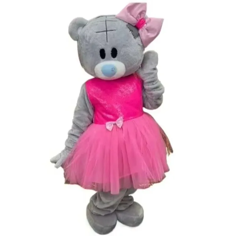 

Disney Pink Dress Grey Bear Mascot Costume Full Body outfits adults wedding clothes Halloween Christmas fancy party suits