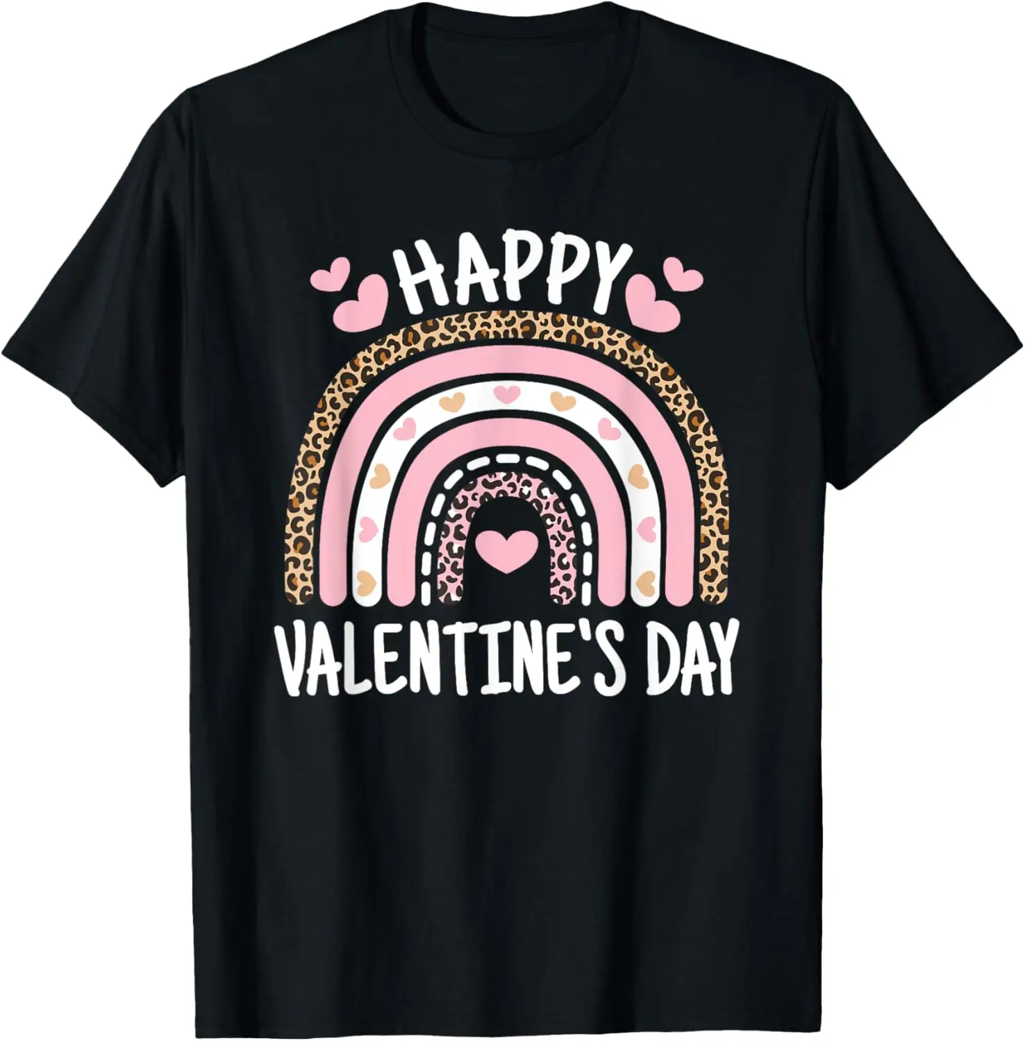 Happy Valentines Day Leopard Rainbow Women Girls Kids T-Shirt