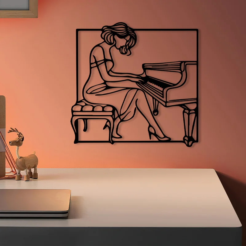 A metal wall decoration for a piano player，Pianist statue mural 1pc