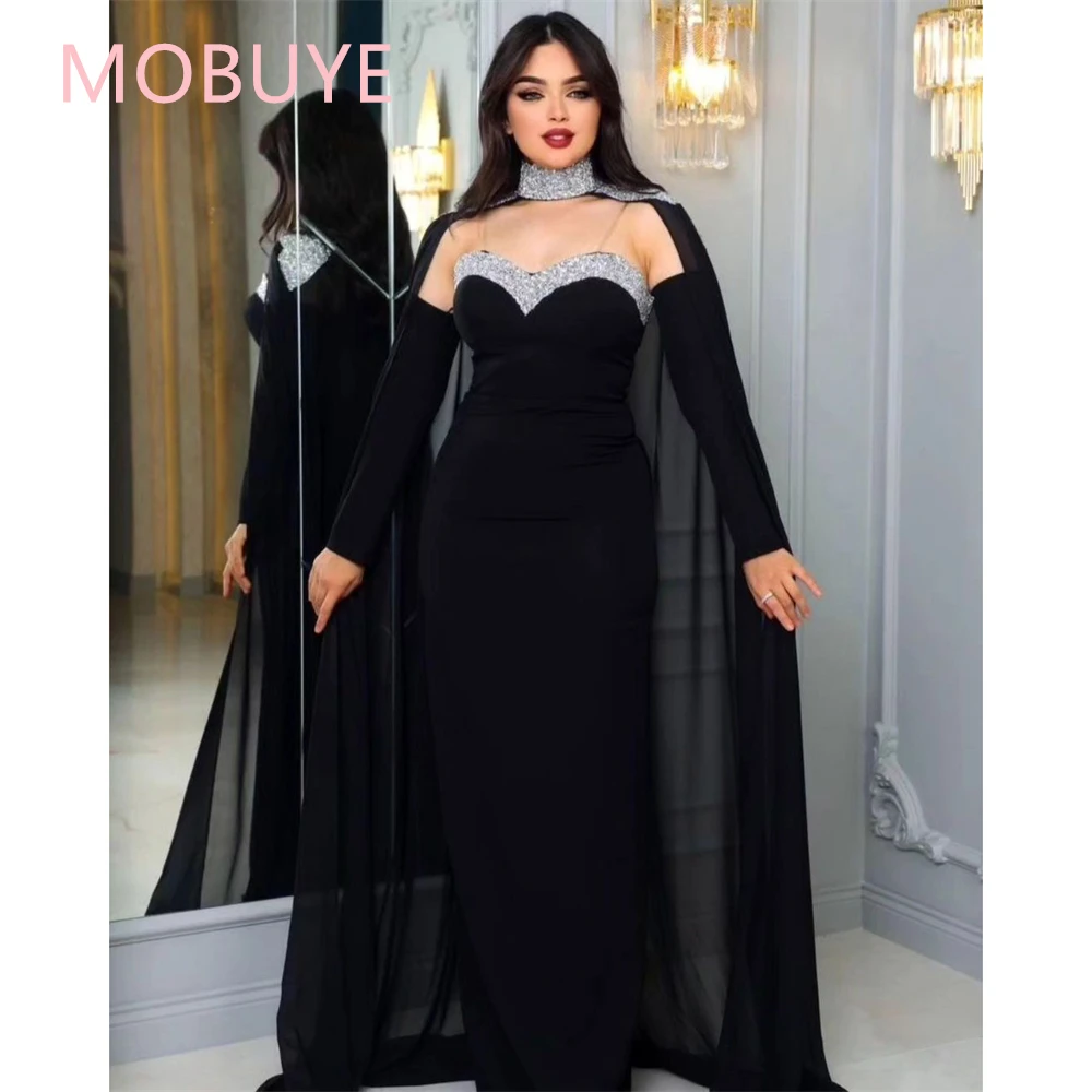 MOBUYE-Robe de Bal Élégante à Col Licou pour Femme, Tenue de Soirée Arabe, Dubaï, Manches Châle, Longueur au Sol, à la Mode, 2024