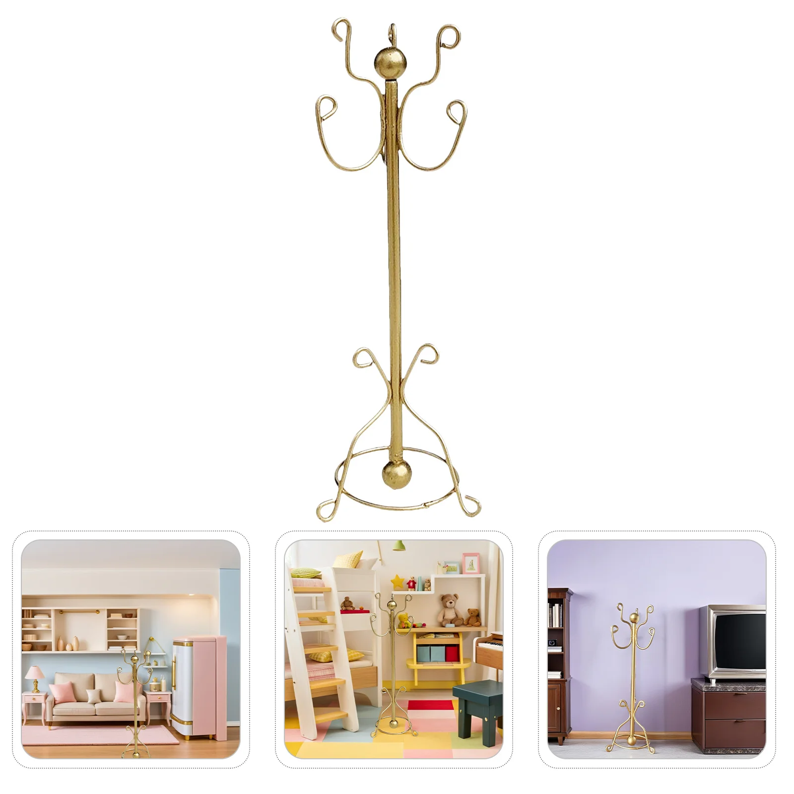 

Мини-вешалка для кукольного домика в масштабе 1:12 — роскошный органайзер для одежды золотого цвета — идеальные аксессуары для мебели для кукольного домика