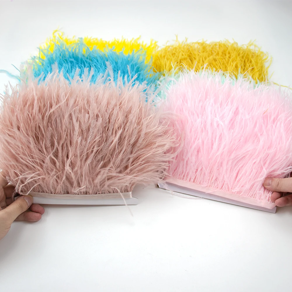 1 Meter Pink Ostrich Feathers Trim 8-10CM Fringe Natural Plumes Decoration Ribbon for Wedding Party Dress Clothing Decoration