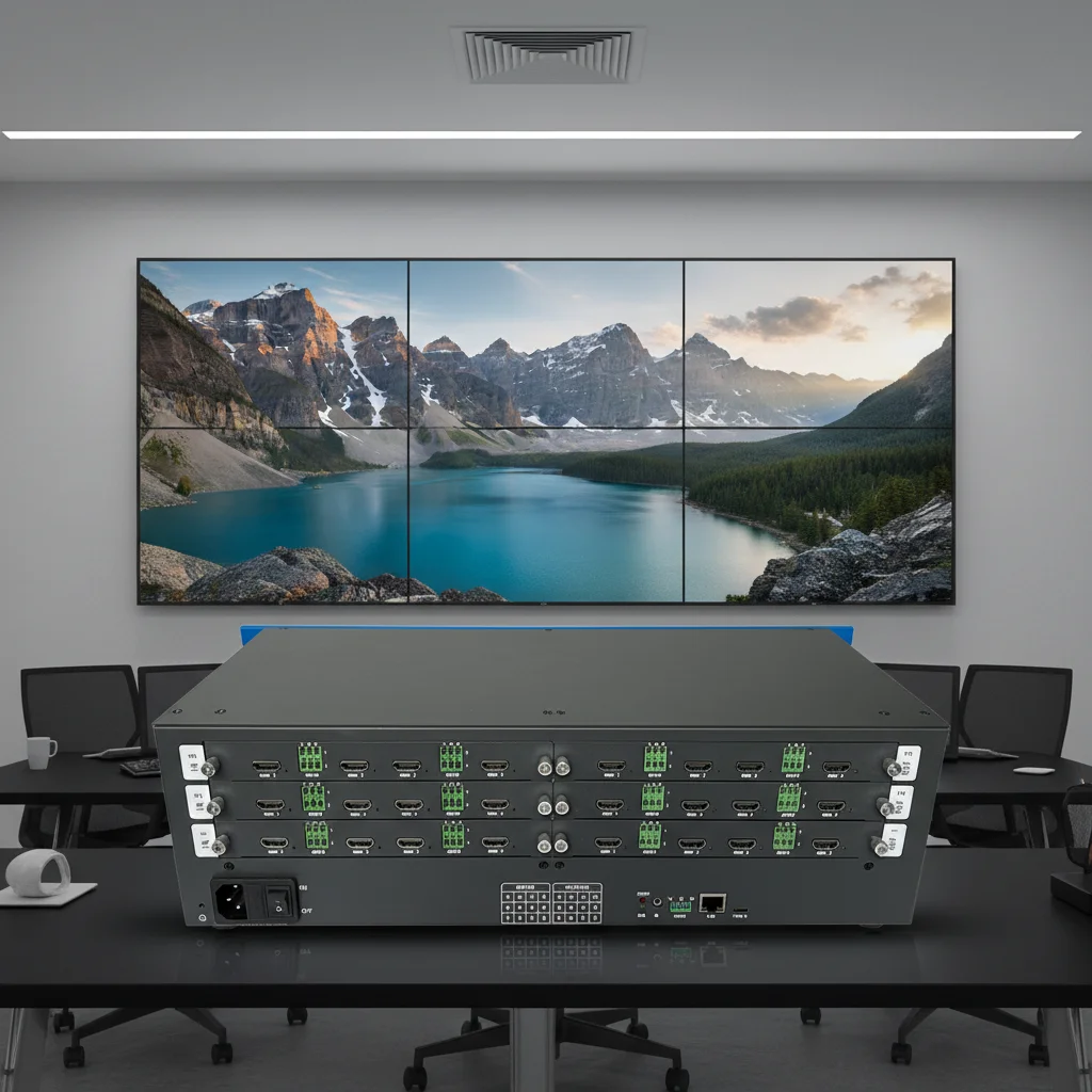 4K60 12x12 Video Wall Matrix Controller 1x12/12x1/ Splicing Modes Seamless Switch HDCP2.2 Audio Embedding Extraction IR Control