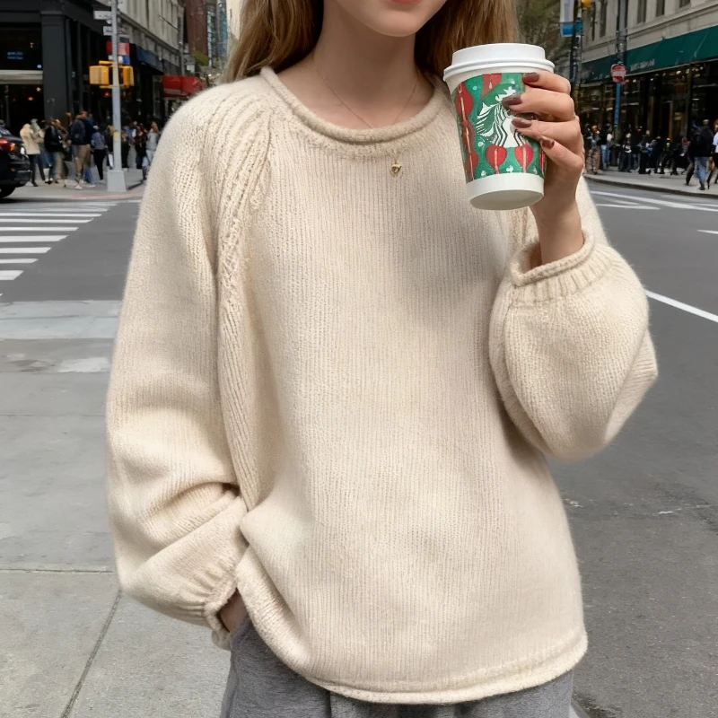 

Women's Loose Casual Knitted Sweater Crew Neck Long Sleeve Pullover for Autumn Winter Fashion Sweater Women Oversized Sweater