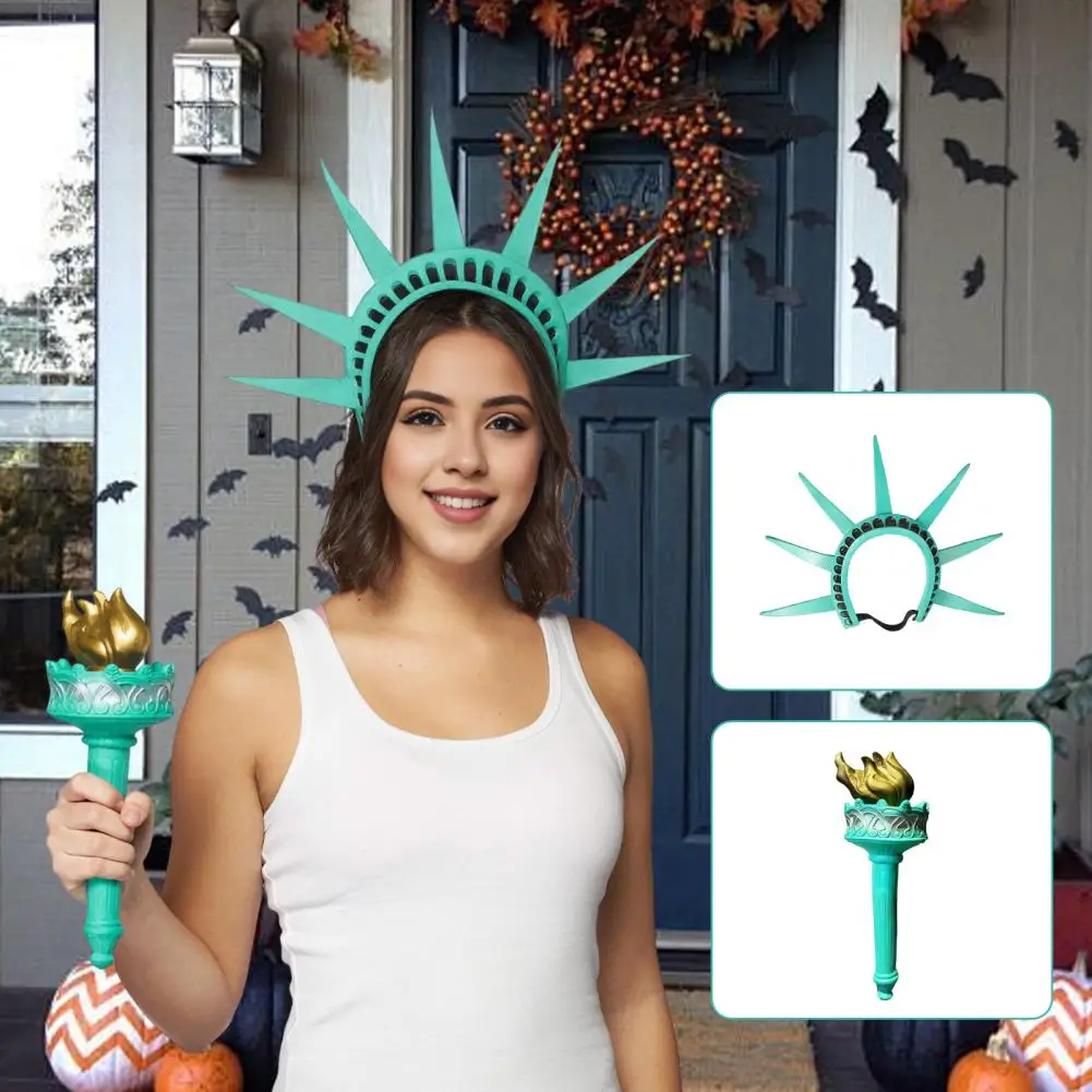 Историческая фигурка, набор для косплея, статуя Свободы, повязка на голову для косплея, набор факелов для женщин, американская достопримечательность для Хэллоуина, статуя