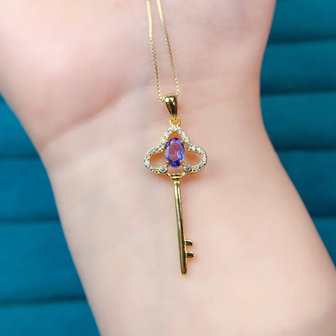 4*6mm Natural Tanzanite Pendant S925 Pure Silver Inlaid Craft Deep Intense  High Purity Premium Stone Delicate Fashion Jewelry