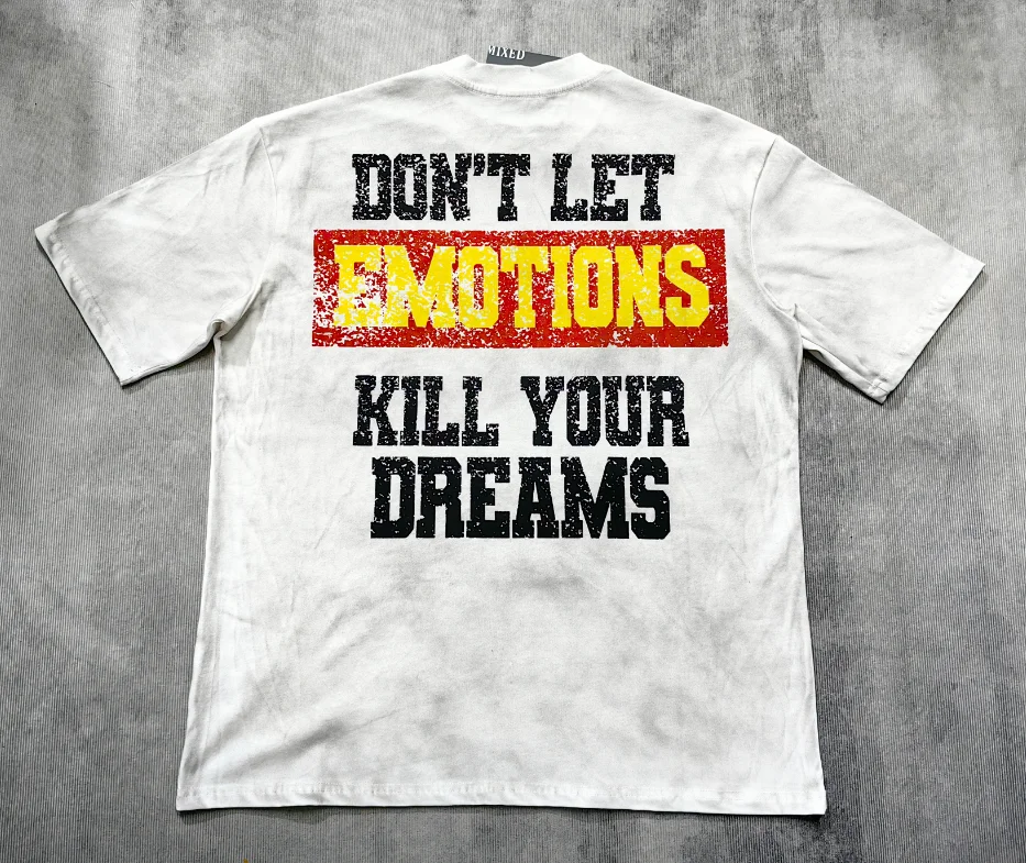 141# New fashion trend brand MIXEDEMOTION printing Shirt Streetwear Cotton Loose Round Neck Oversized Tee Top men t-shirt