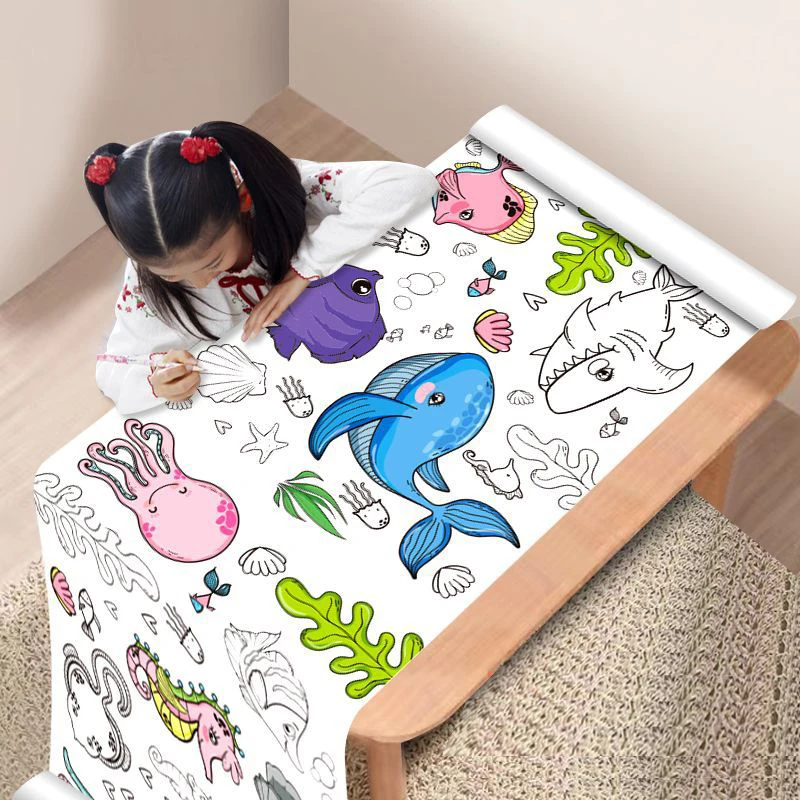 Children's Drawing Roll Sticky Color Filling Paper Graffiti Scroll Coloring Paper Roll For Kids DIY Painting Educational Toys