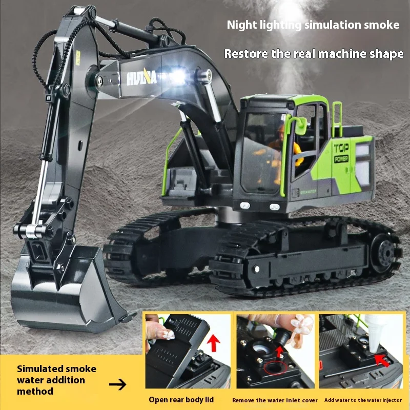 Neues Produkt 13-Kanal-Simulation Fernbedienung Legierung Dai Bagger 1:18 mit Rauchbagger Hakenmaschine Kinderspielzeug