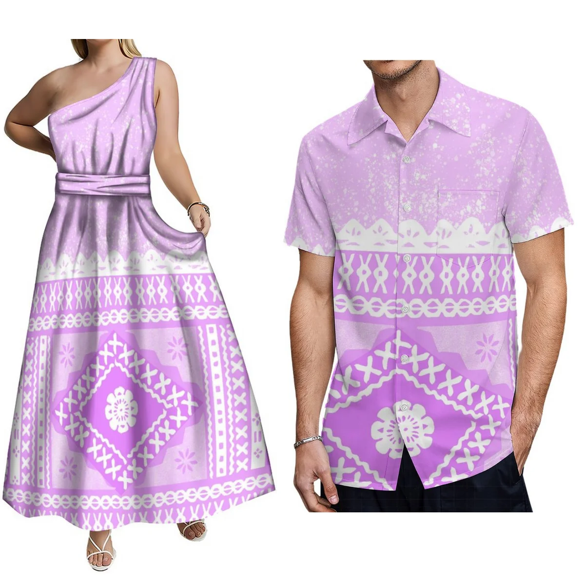 New Style Polynesian Dress Samoan Custom Pattern Women'S High-Waisted Dress And Fijian Men'S Shirt Plus Size Couple Suit